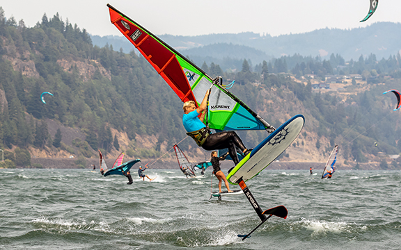 Royn Bartholdi Jumping on a windfoil in the gorge.